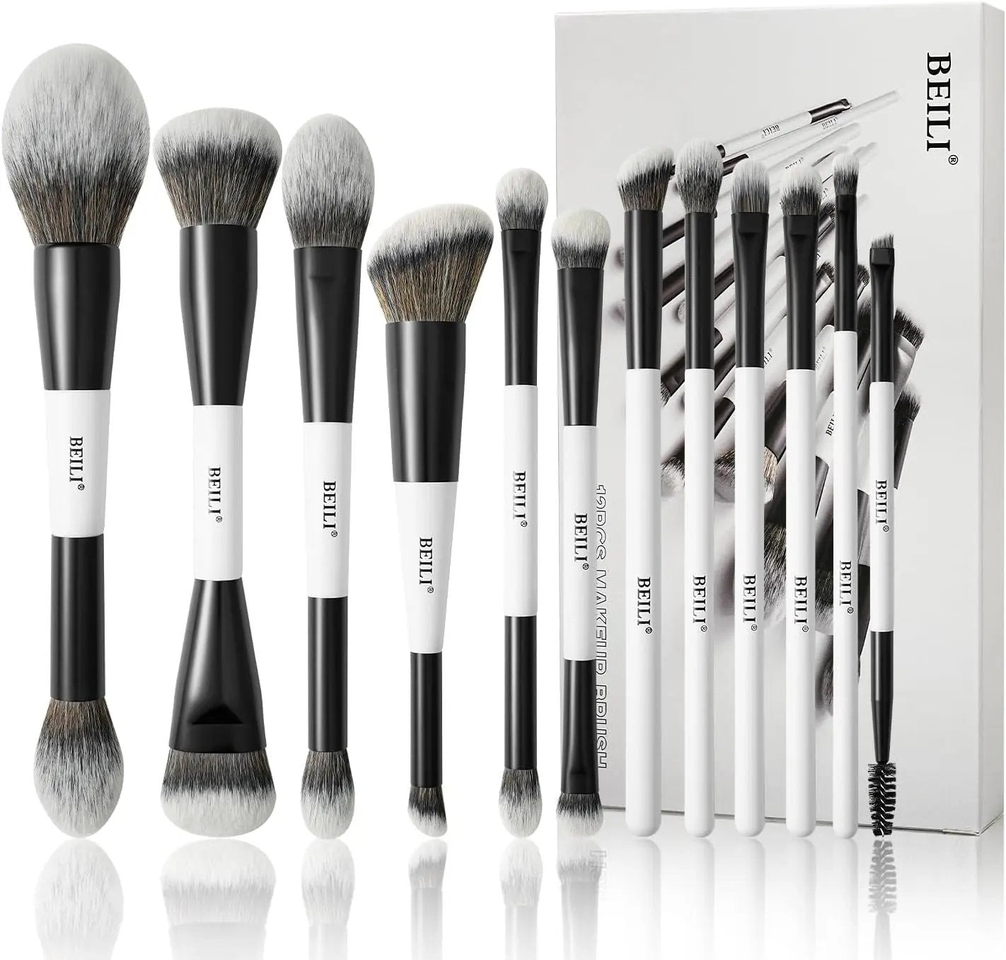 BEILI Makeup Brushes 12-Piece Professional Makeup Brushes Set, 18-in-12 Brush with Two Ends for Powder, Foundation, Concealer, Eyebrows, Eyeshadow, Contour, Eyeliner, Blender Brush