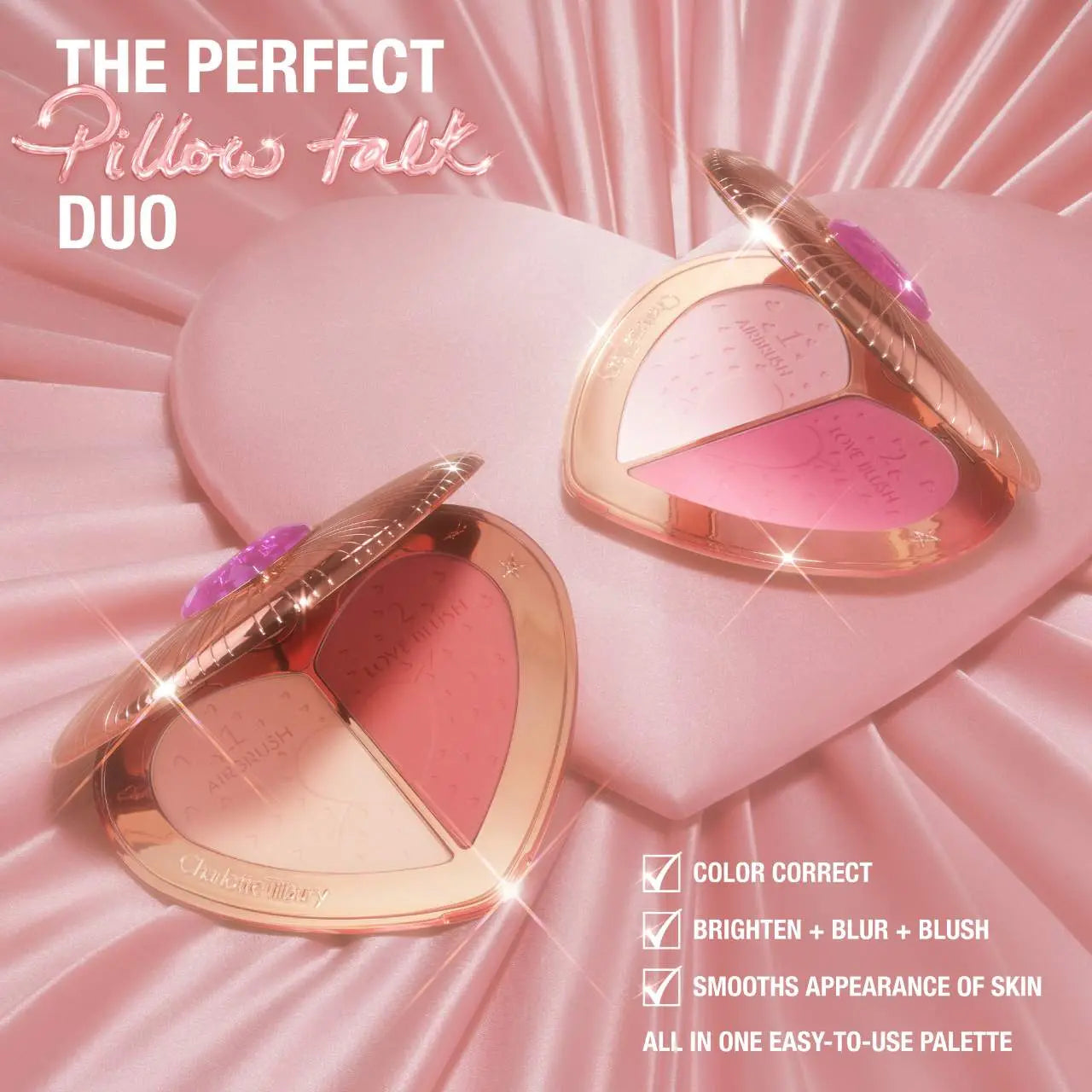 Charlotte Tilbury Pillow Talk Beauty Soulmates Airbrush Flawless Finish Brightening and Blush Powder Palette