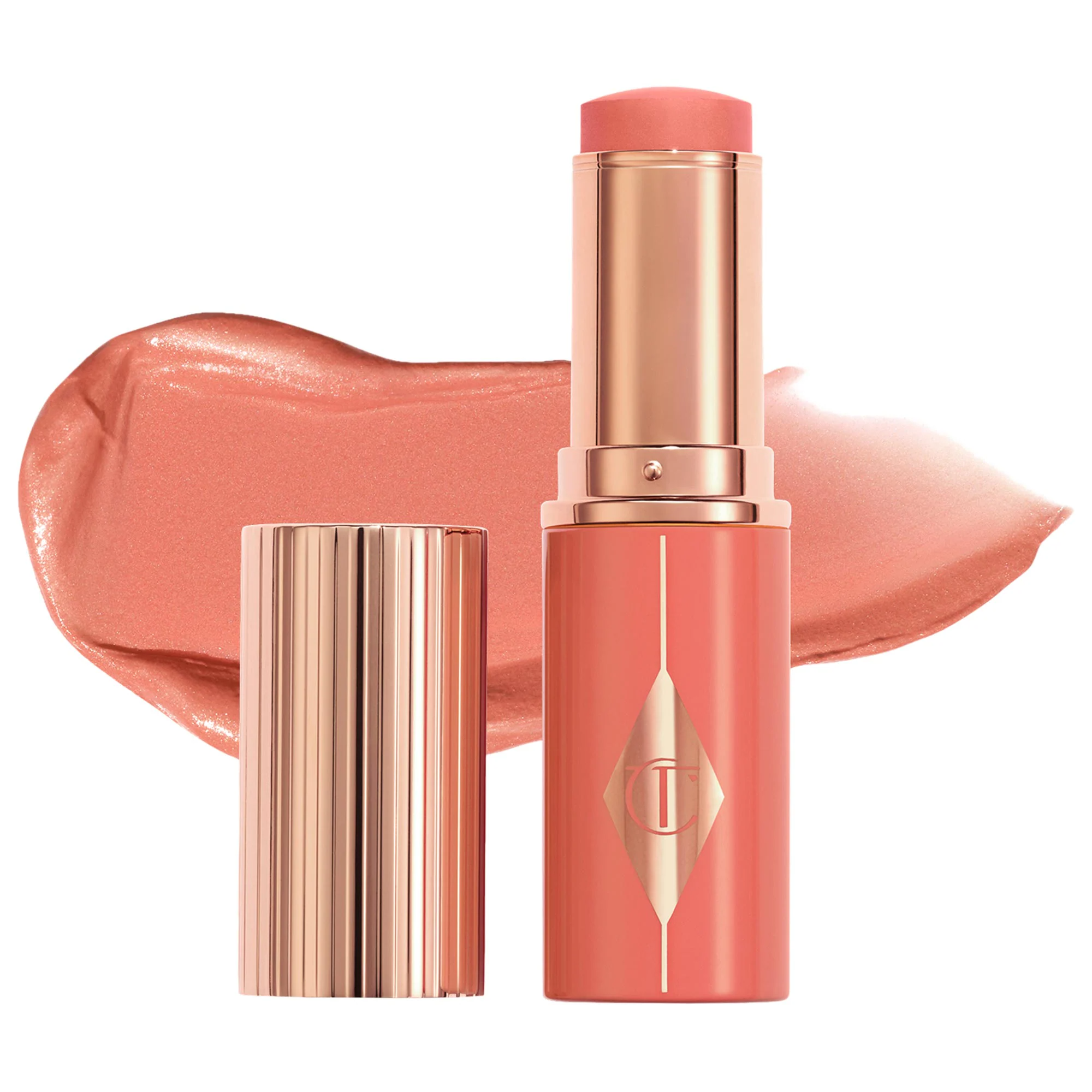 Charlotte Tilbury Unreal Lip + Cheek Glow Blush Stick with Hyaluronic Acid Peachy Glow - poppy peach