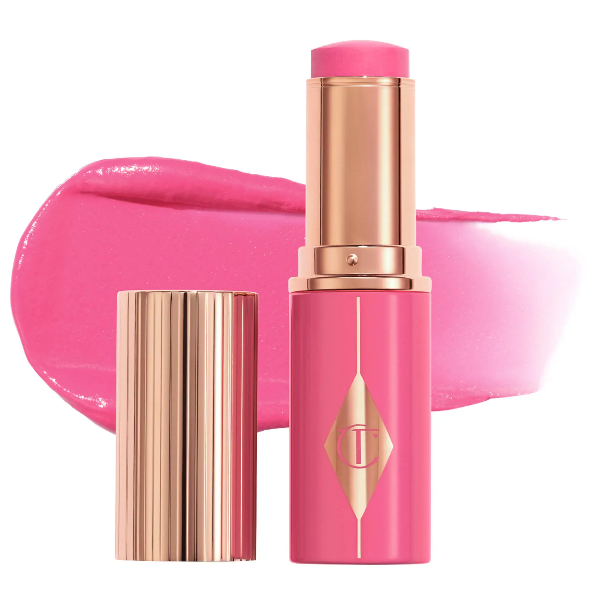 Charlotte Tilbury Unreal Lip + Cheek Glow Blush Stick with Hyaluronic Acid Pinky Glow - vibrant cool pink