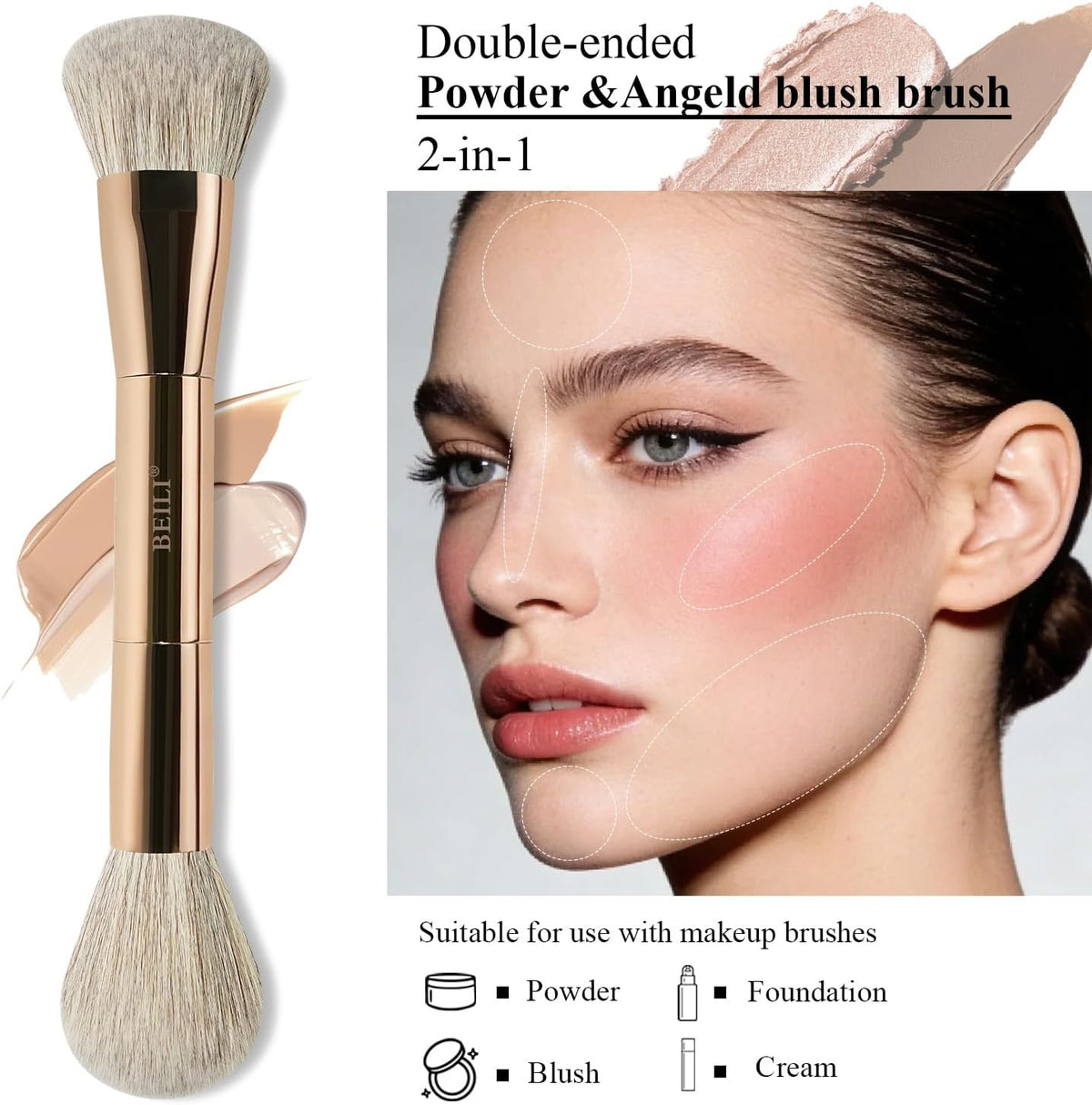 BEILI 2pcs Double Ended Makeup Brushes Foundation and Blush
