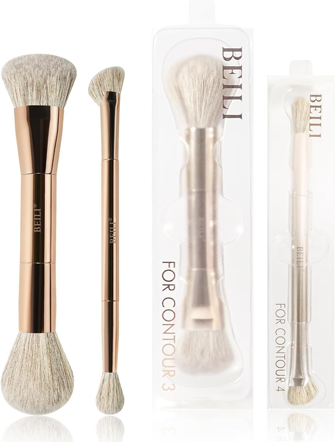 BEILI 2pcs Double Ended Makeup Brushes Foundation and Blush