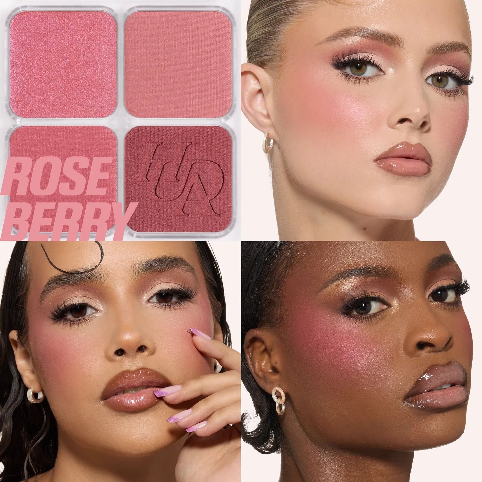 HUDA BEAUTY Blush Filter Palette Rose Berry, Diffusing Brush and Tote Bag