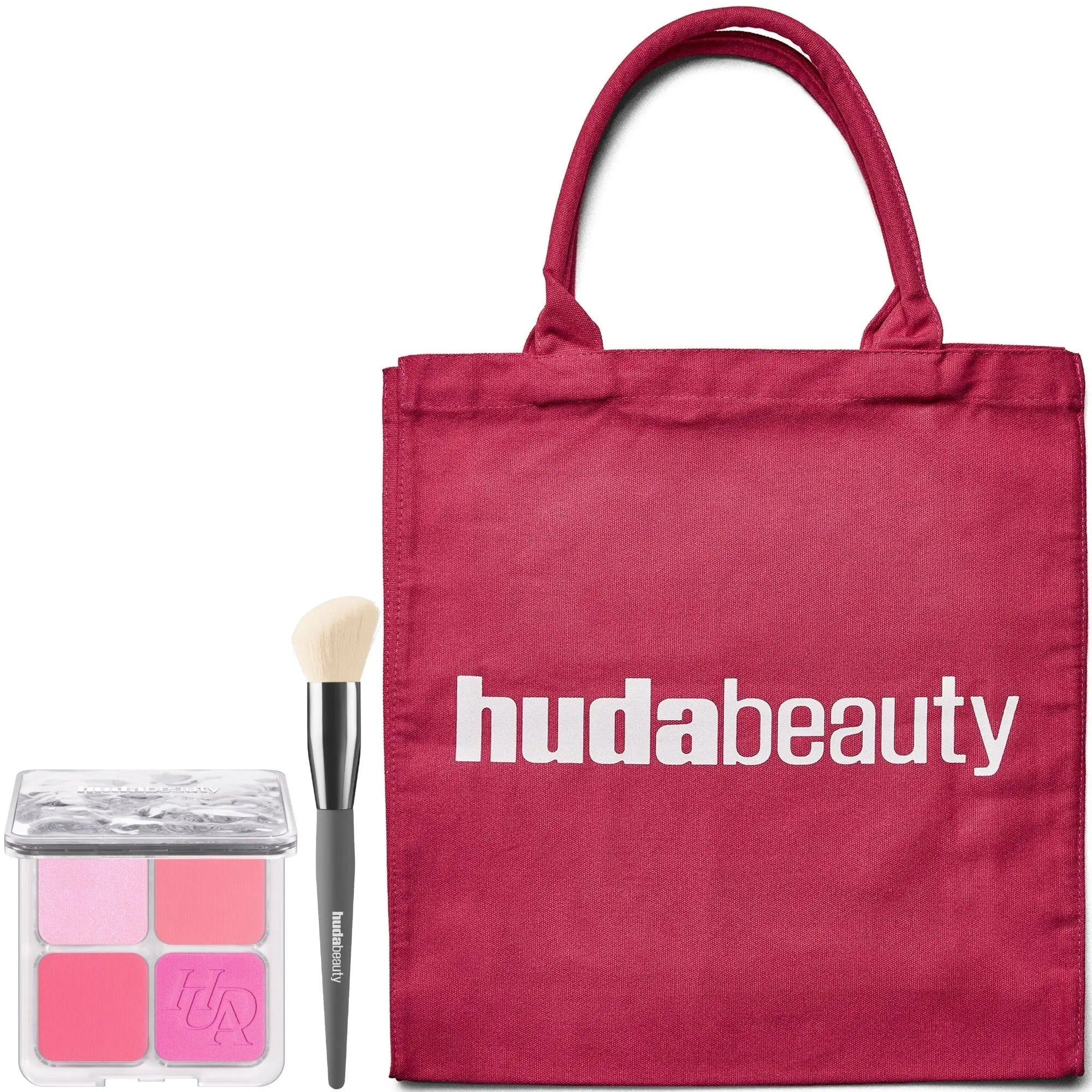 HUDA BEAUTY Blush Filter Palette Rose Berry, Diffusing Brush and Tote Bag