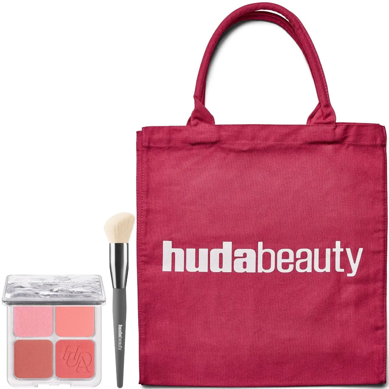 HUDA BEAUTY Blush Filter Palette Rose Berry, Diffusing Brush and Tote Bag