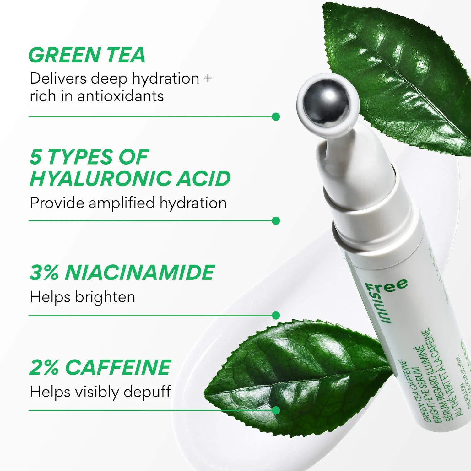 Innisfree Green Tea Caffeine Korean Eye Serum For Hydration & Puffiness