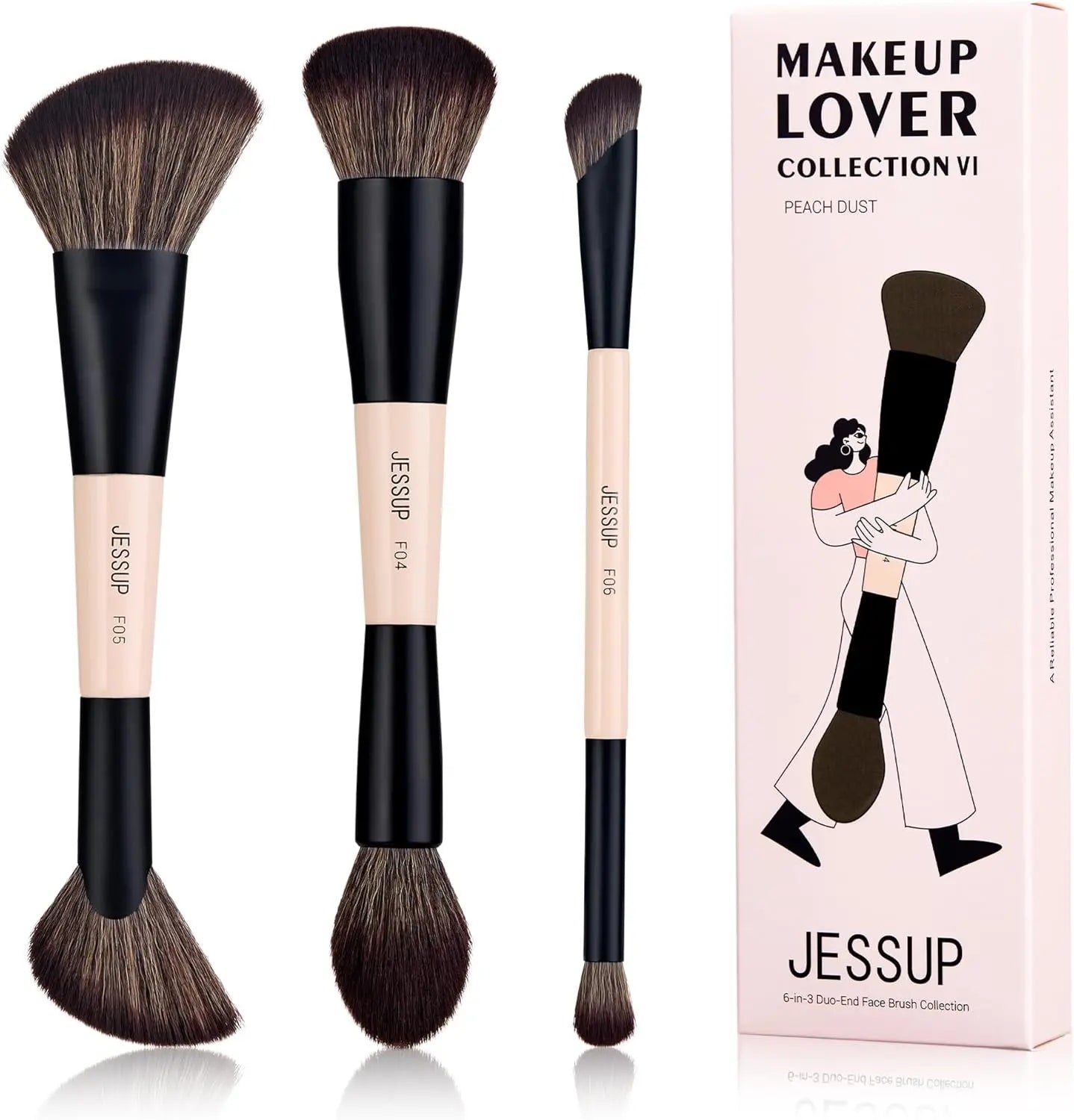 Jessup Makeup Brush Set 3pcs Basic Collection Peach Dust