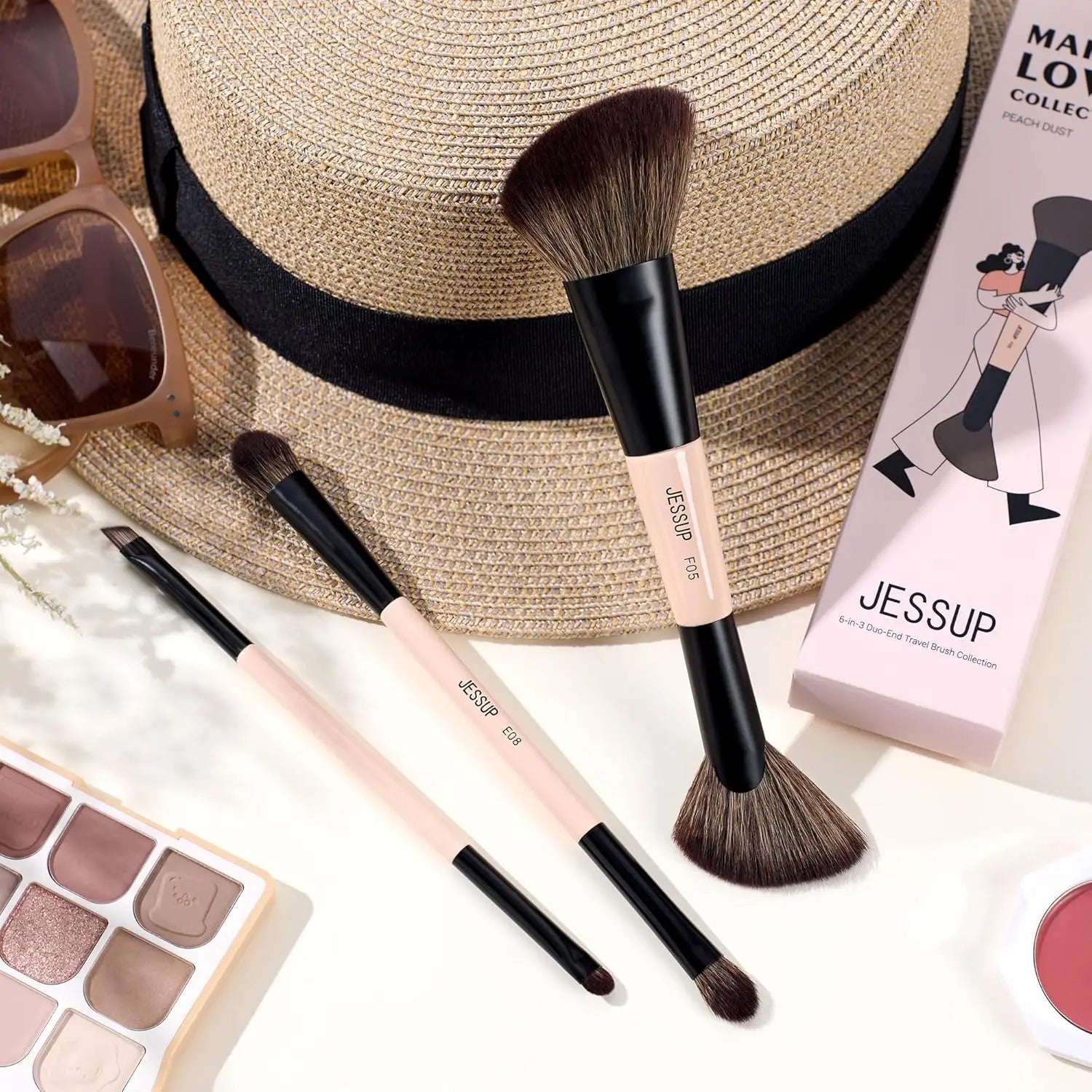 Jessup Makeup Brush Set 3pcs Basic Collection Peach Dust