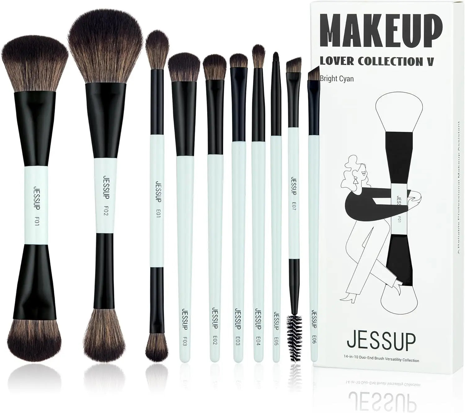 Jessup Makeup Brushes Sets 10pcs ( Bright Cyan)T500