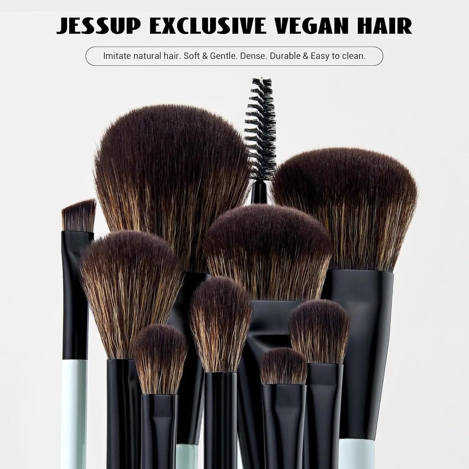 Jessup Makeup Brushes Sets 10pcs ( Bright Cyan)T500