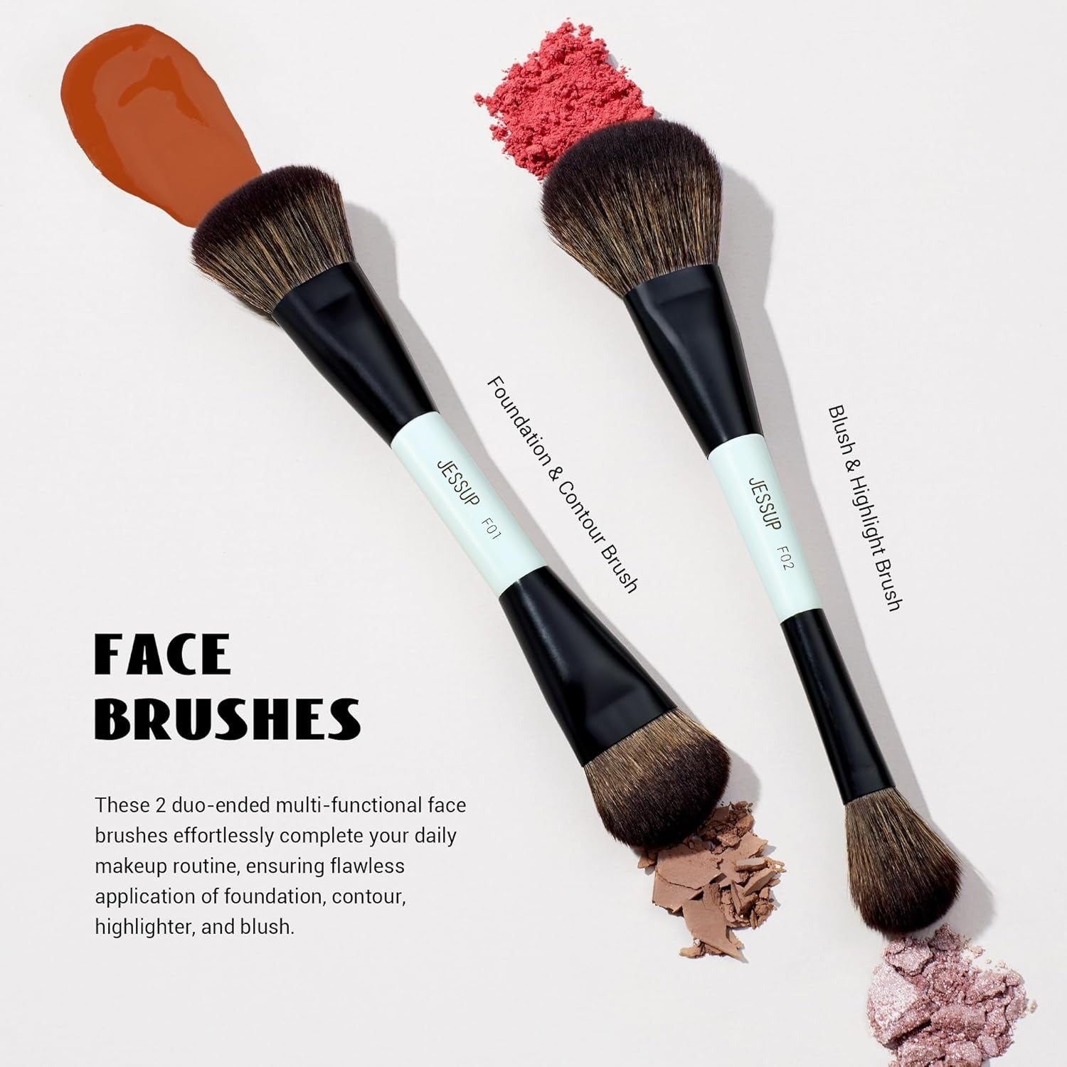 Jessup Makeup Brushes Sets 10pcs ( Bright Cyan)T500