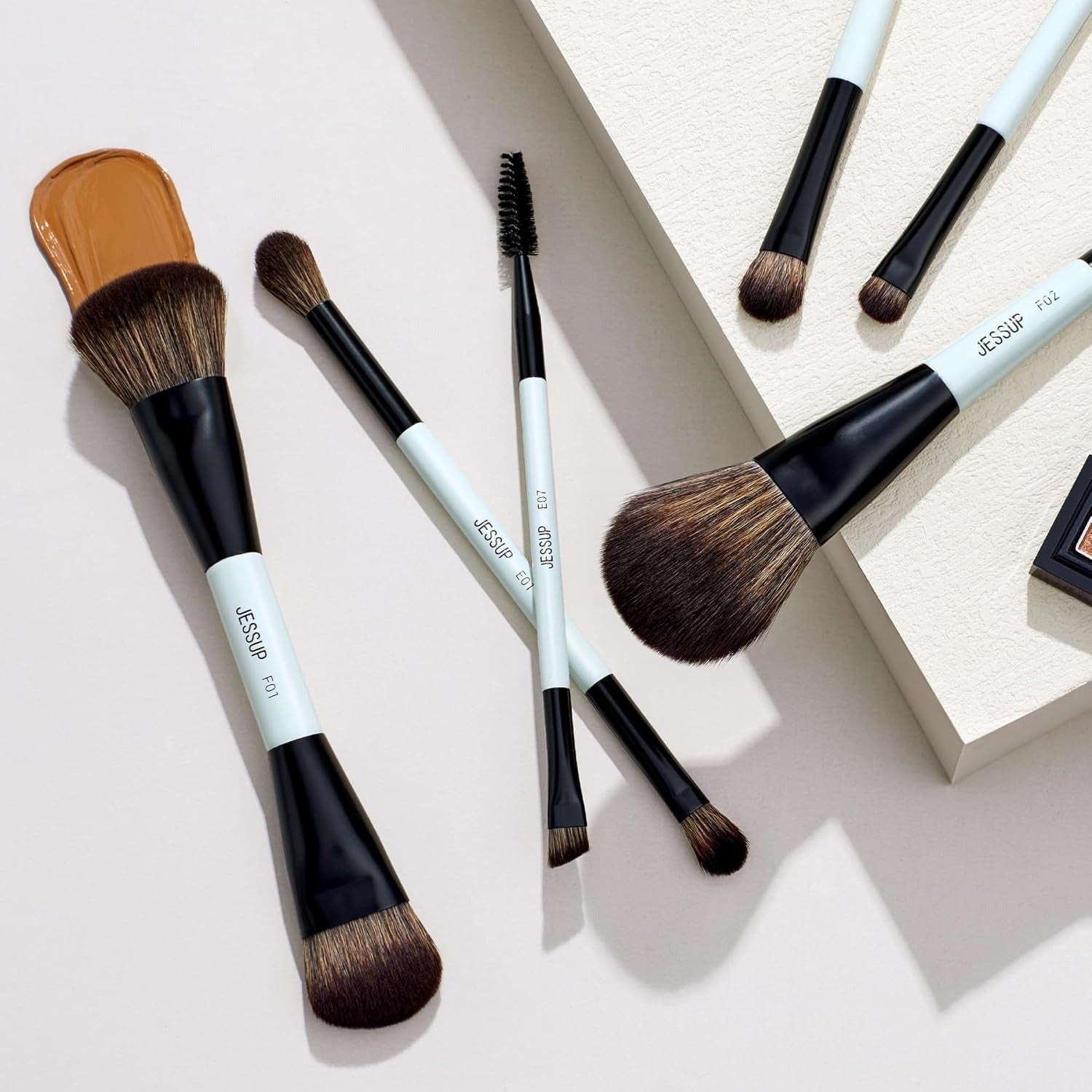Jessup Makeup Brushes Sets 10pcs ( Bright Cyan)T500