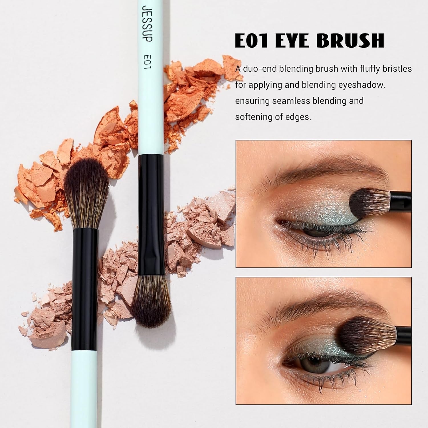Jessup Makeup Brushes Sets 10pcs ( Bright Cyan)T500