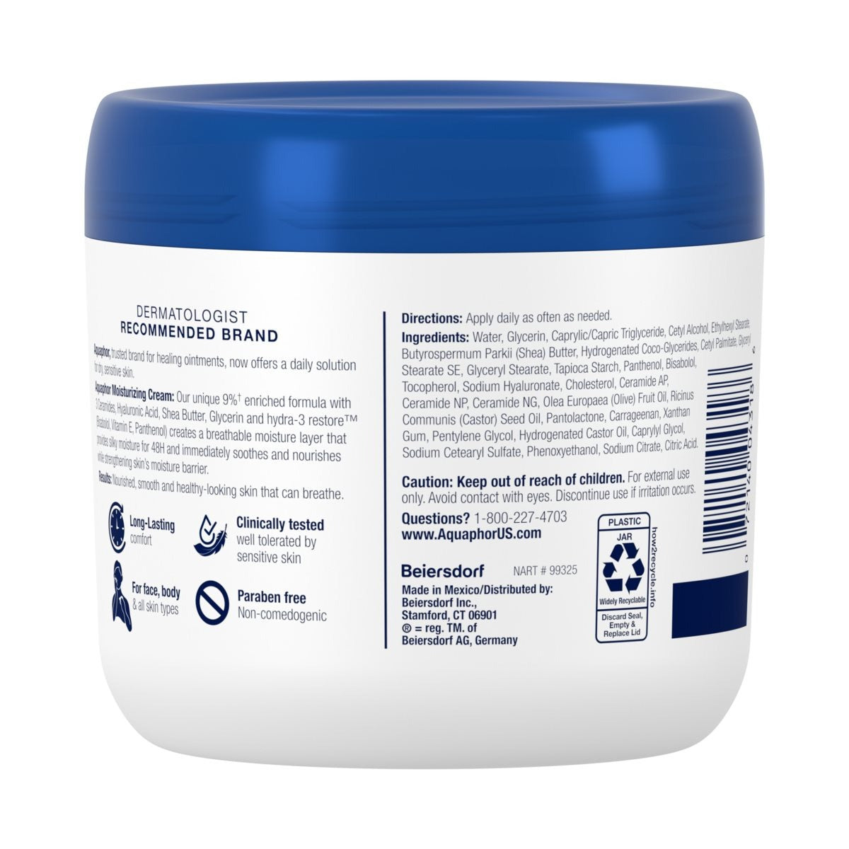 Aquaphor Moisturizing Face and Body Cream for Dry Sensitive Skin  16.0 oz    
