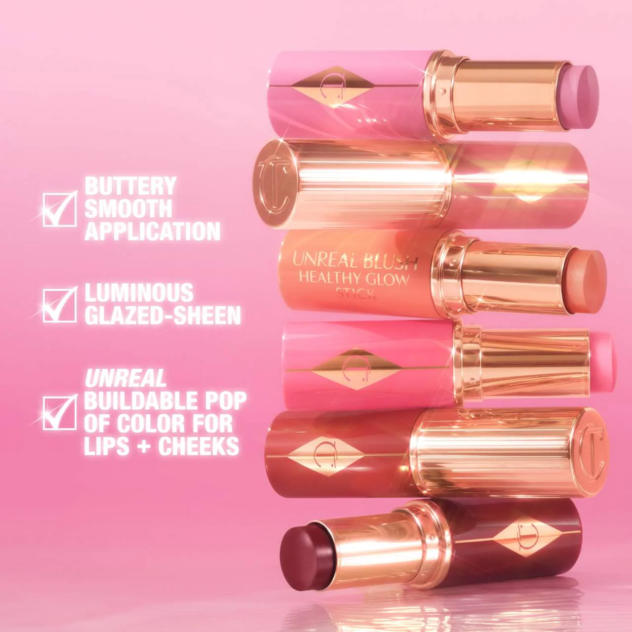 Charlotte Tilbury  Unreal Lip + Cheek Glow Blush Stick with Hyaluronic Acid    