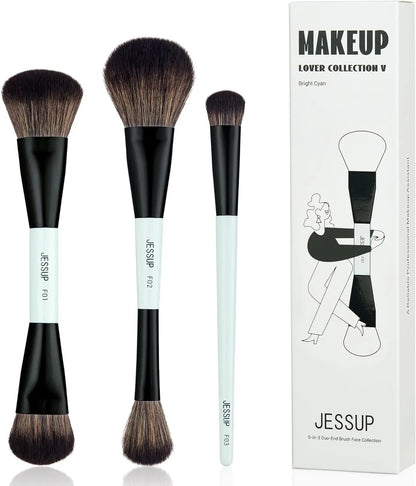 Jessup 3pcs Double Ended Premium Vegan Brush Set (Bright Cyan) T503    