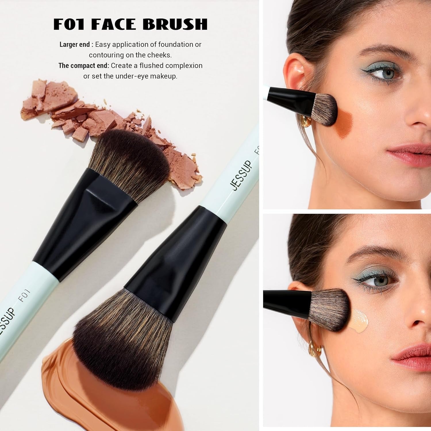 Jessup 3pcs Double Ended Premium Vegan Brush Set (Bright Cyan) T503    