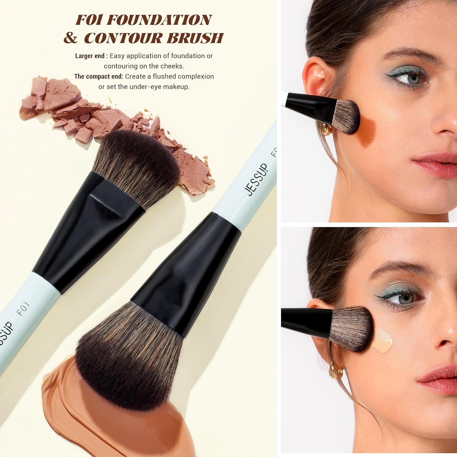 Jessup 3pcs Double Ended Premium Vegan Brush Set (Bright Cyan) T503    