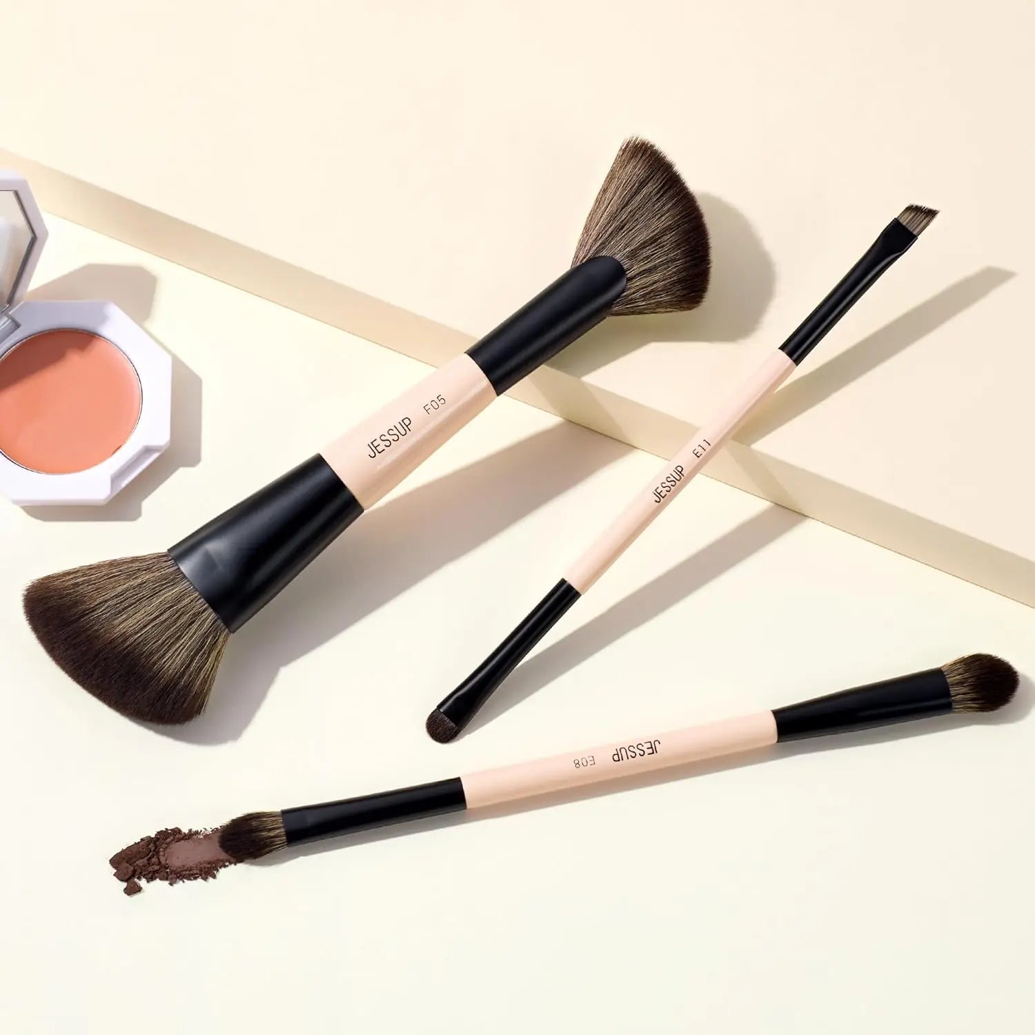 Jessup Makeup Brush Set 3pcs Basic Collection Peach Dust    