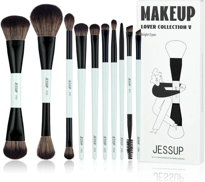 Jessup Makeup Brushes Sets 10pcs ( Bright Cyan)T500    