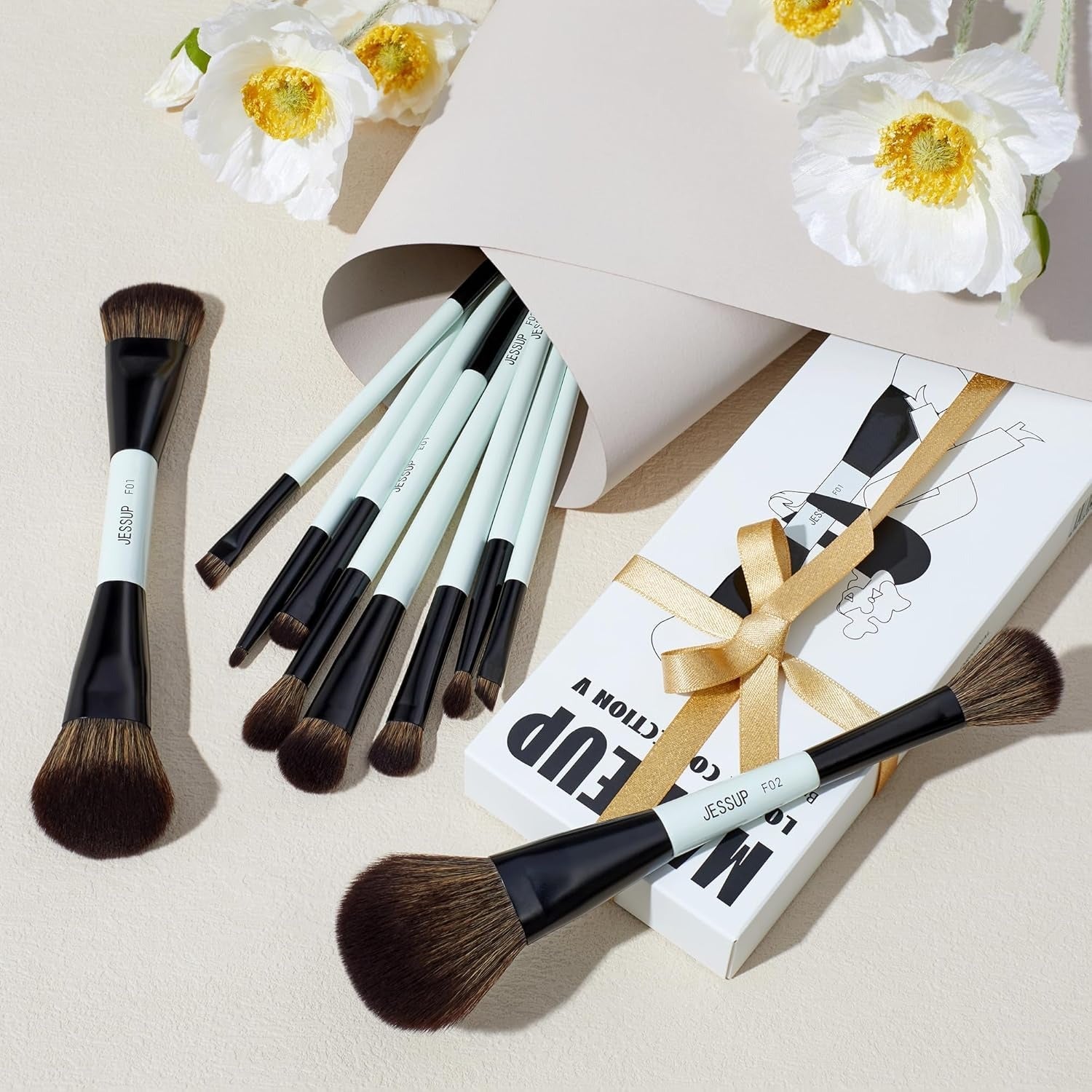 Jessup Makeup Brushes Sets 10pcs ( Bright Cyan)T500    