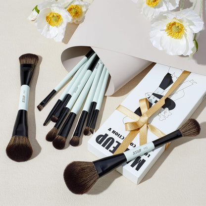 Jessup Makeup Brushes Sets 10pcs ( Bright Cyan)T500    