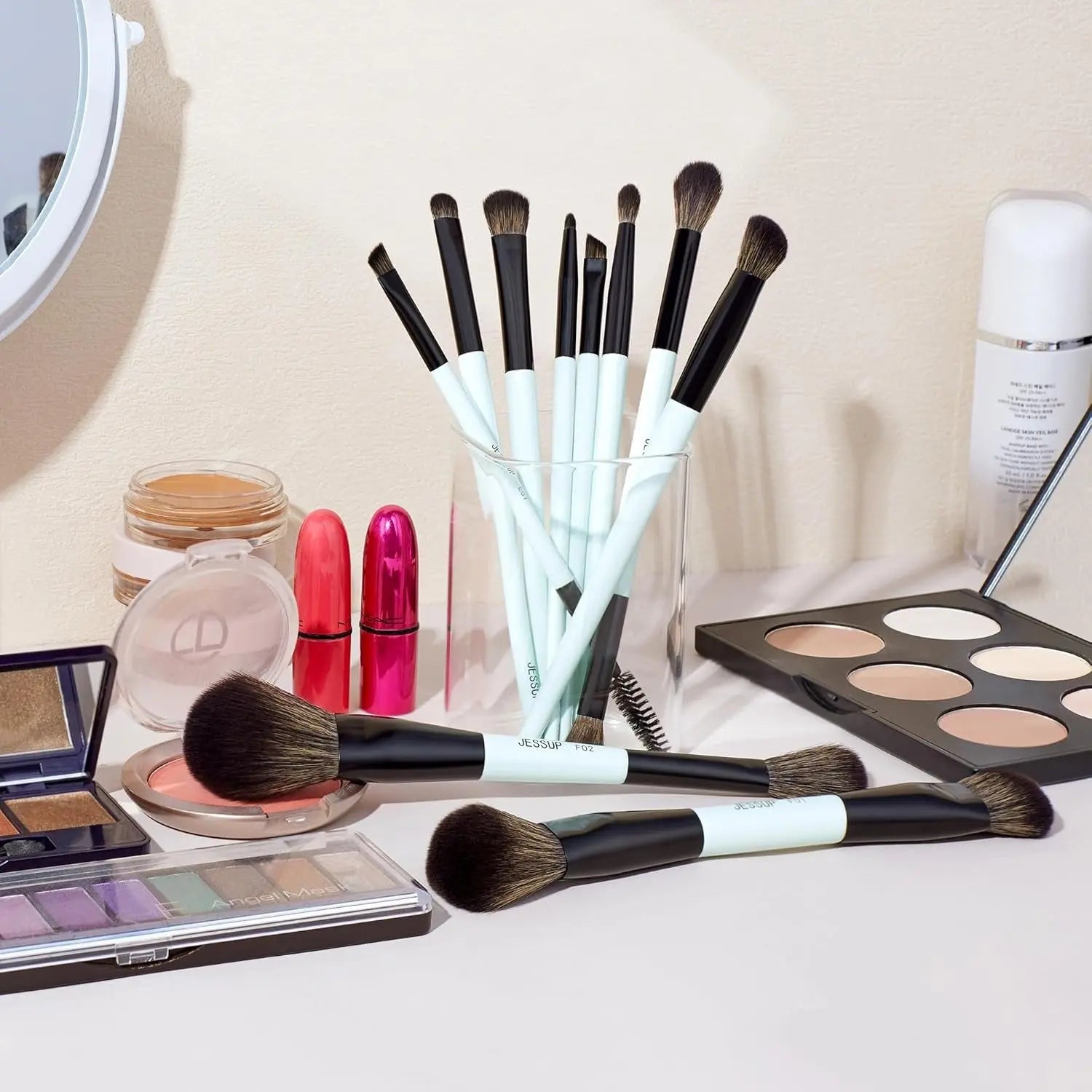 Jessup Makeup Brushes Sets 10pcs ( Bright Cyan)T500    