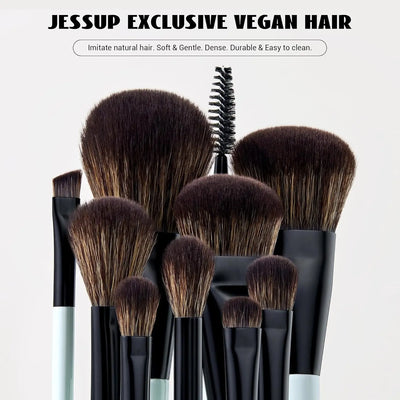 Jessup Makeup Brushes Sets 10pcs ( Bright Cyan)T500    