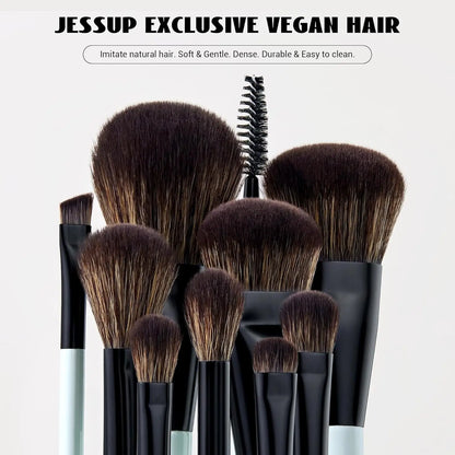 Jessup Makeup Brushes Sets 10pcs ( Bright Cyan)T500    
