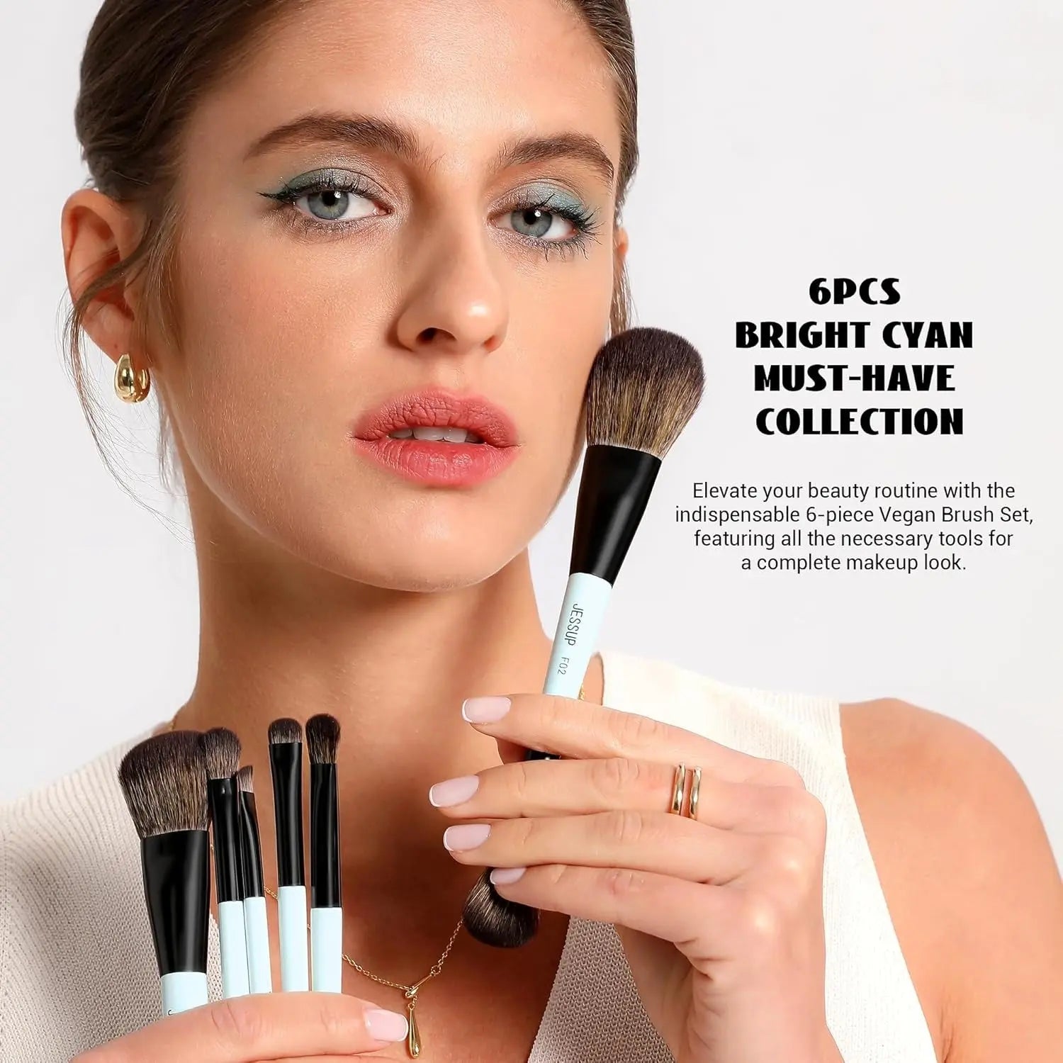 Jessup Makeup Brushes Sets 10pcs ( Bright Cyan)T500    