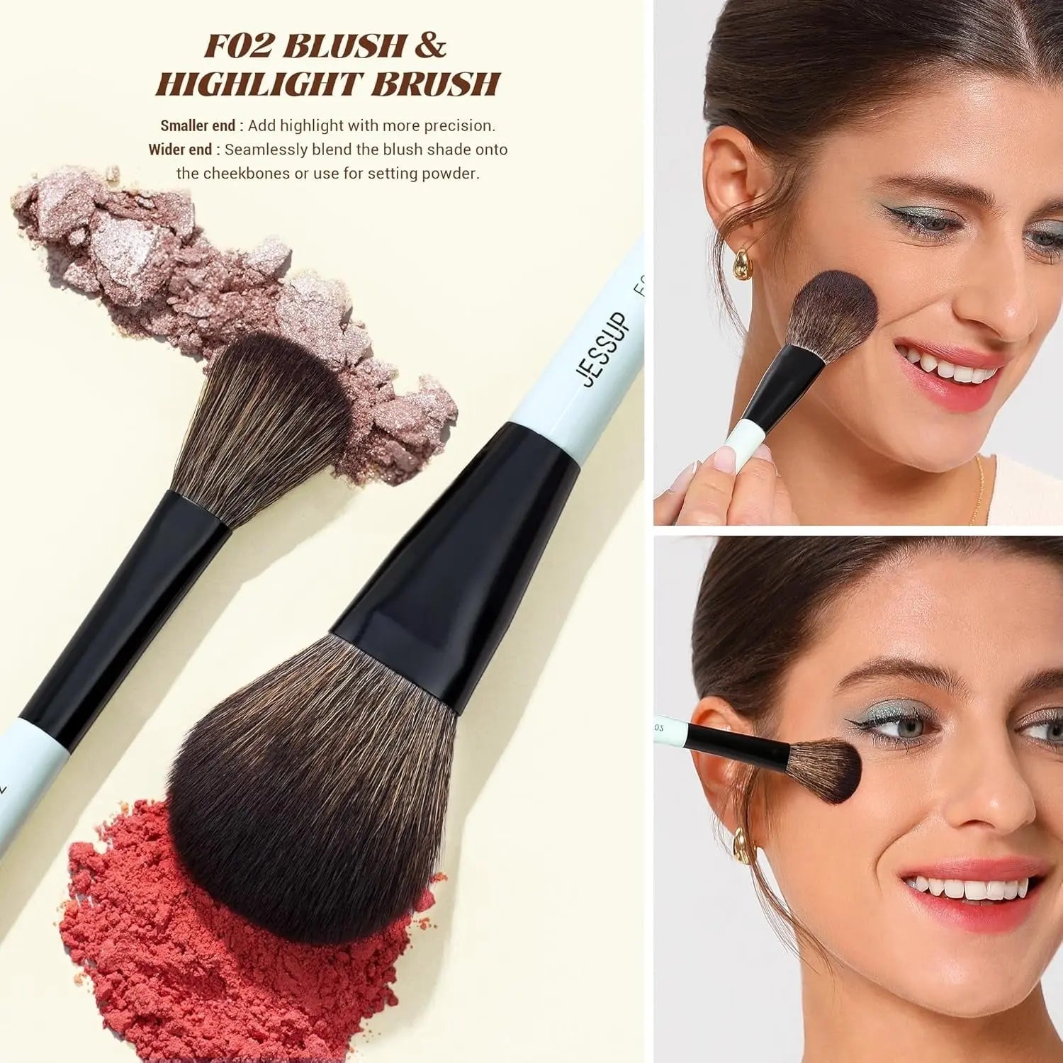 Jessup Makeup Brushes Sets 10pcs ( Bright Cyan)T500    