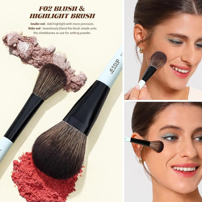 Jessup Makeup Brushes Sets 10pcs ( Bright Cyan)T500    
