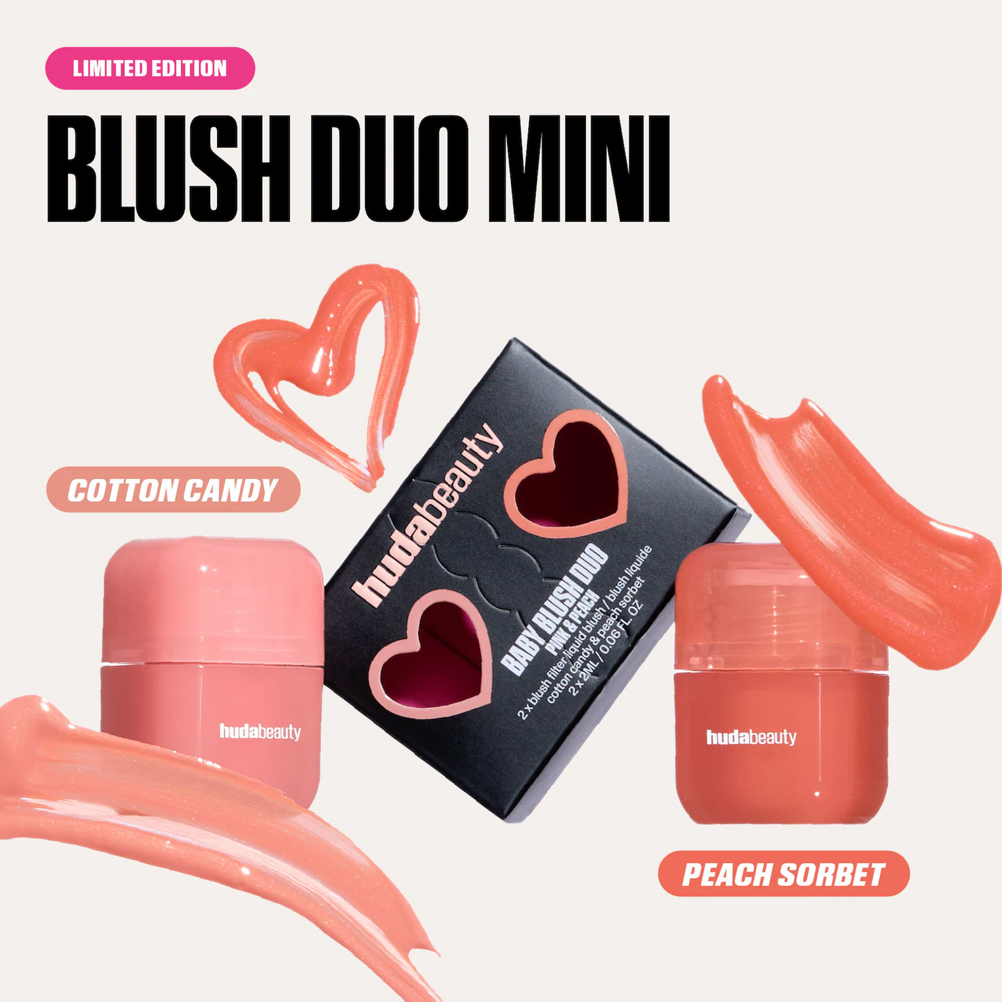 HUDA BEAUTY Mini Baby Blush Cotton Candy and Peach Sorbet