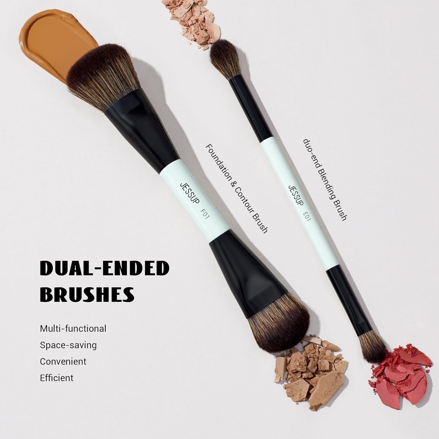 Jessup 2pcs Double Ended Makeup Brushes    