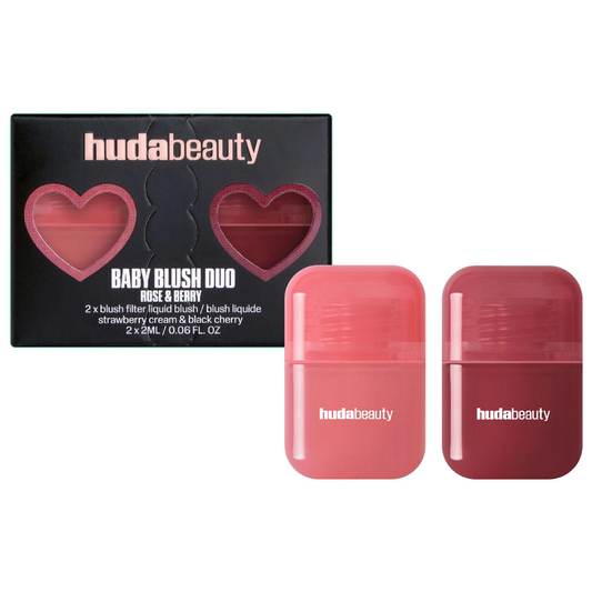 HUDA BEAUTY  Mini Baby Blush Duo Set Strawberry Cream and Black Cherry
